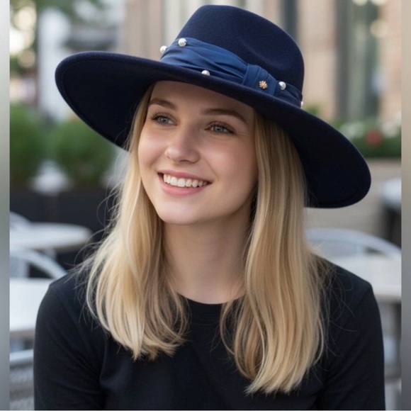 Lele Sadoughi Navy Blue Fedora Hat main image 12